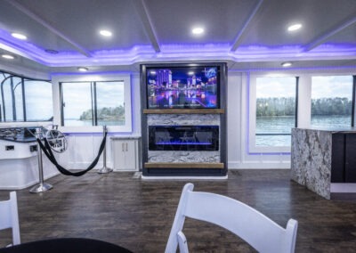 Interior food service counter on The Stardust luxury houseboat used for serving guests during private cruises on Lake Lanier