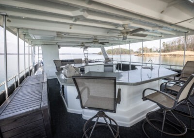 Built in bar on the Fantasy luxury houseboat top deck designed for private cruise celebrations on Lake Lanier