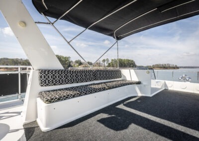 Open top deck event space on the Fantasy luxury houseboat near Lanier Islands on Lake Lanier