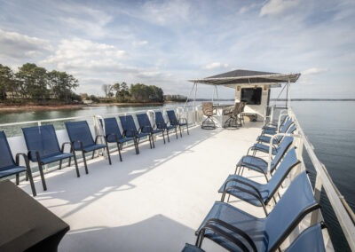 spacious party deck on the Little Luxury luxury houseboat for group cruises on Lake Lanier
