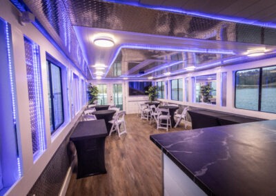 interior cabin view of the Little Luxury luxury houseboat available for private charter cruises on Lake Lanier